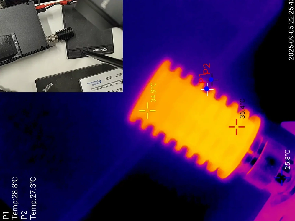 Thermal vision view of dummy antenna load.